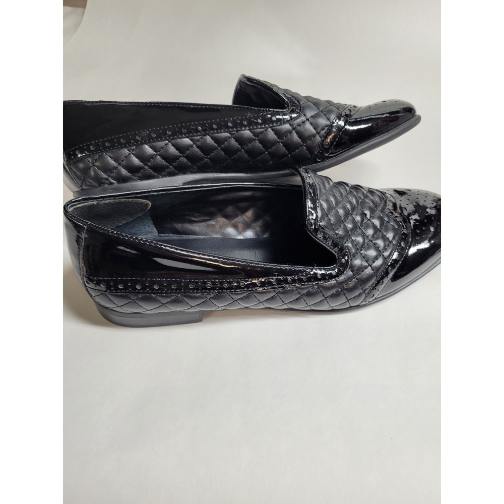 Franco‎ Sarto Loafer 9M Black Patent Faux Leather Quilted Women's, L-Tweed2, EUC